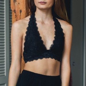 Black Lace Halter Bra